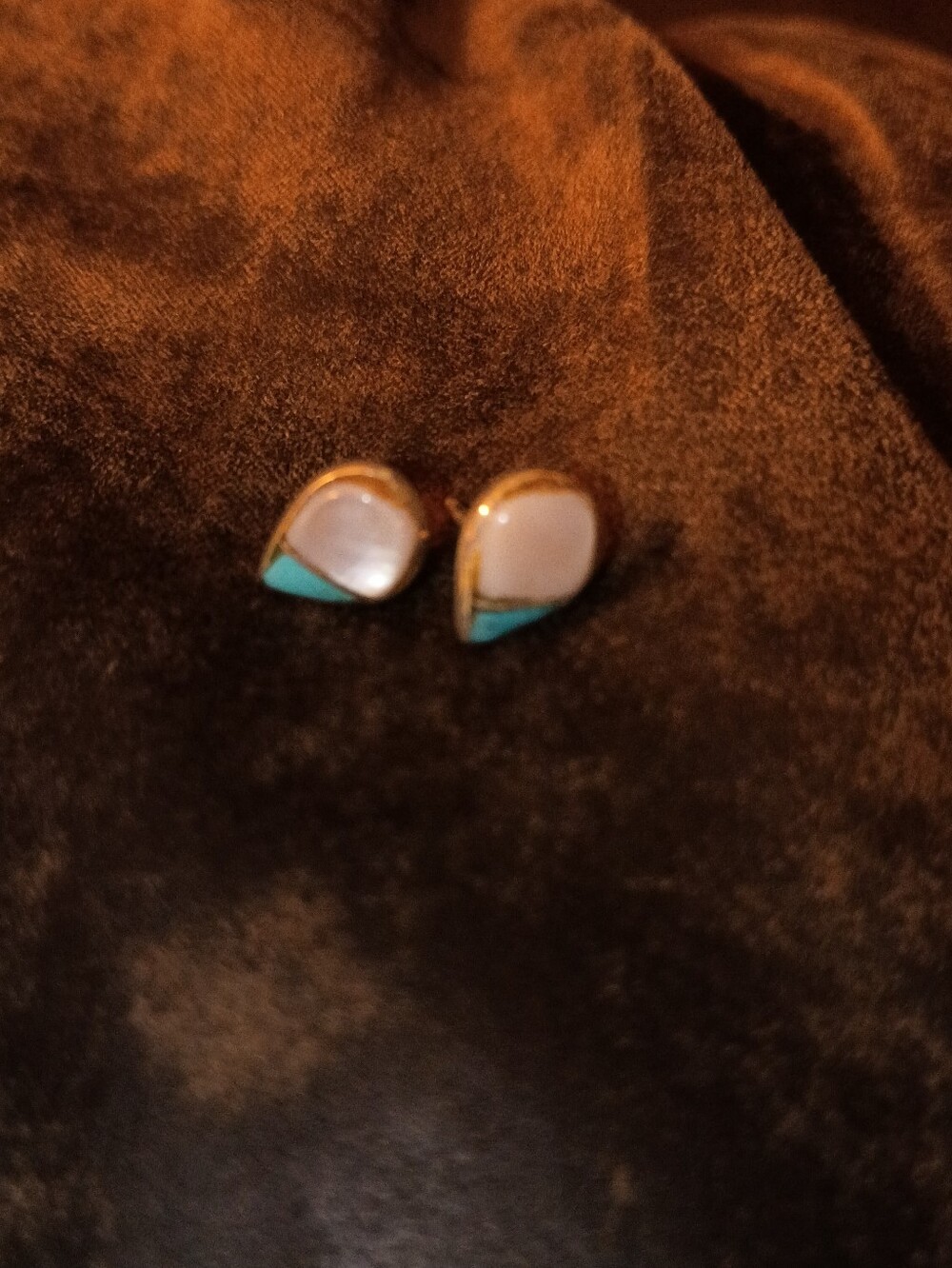 Native American Ster.Silver Teardrop Erings w/Mother Of Pearl & Turquoise Inlays